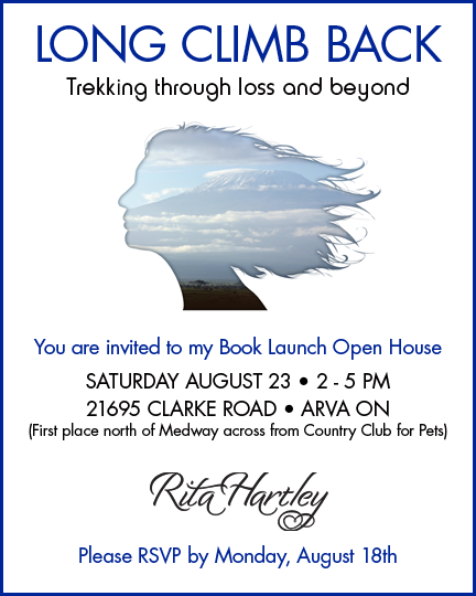 Rita Hartley's book launch is Saturday, August 23rd